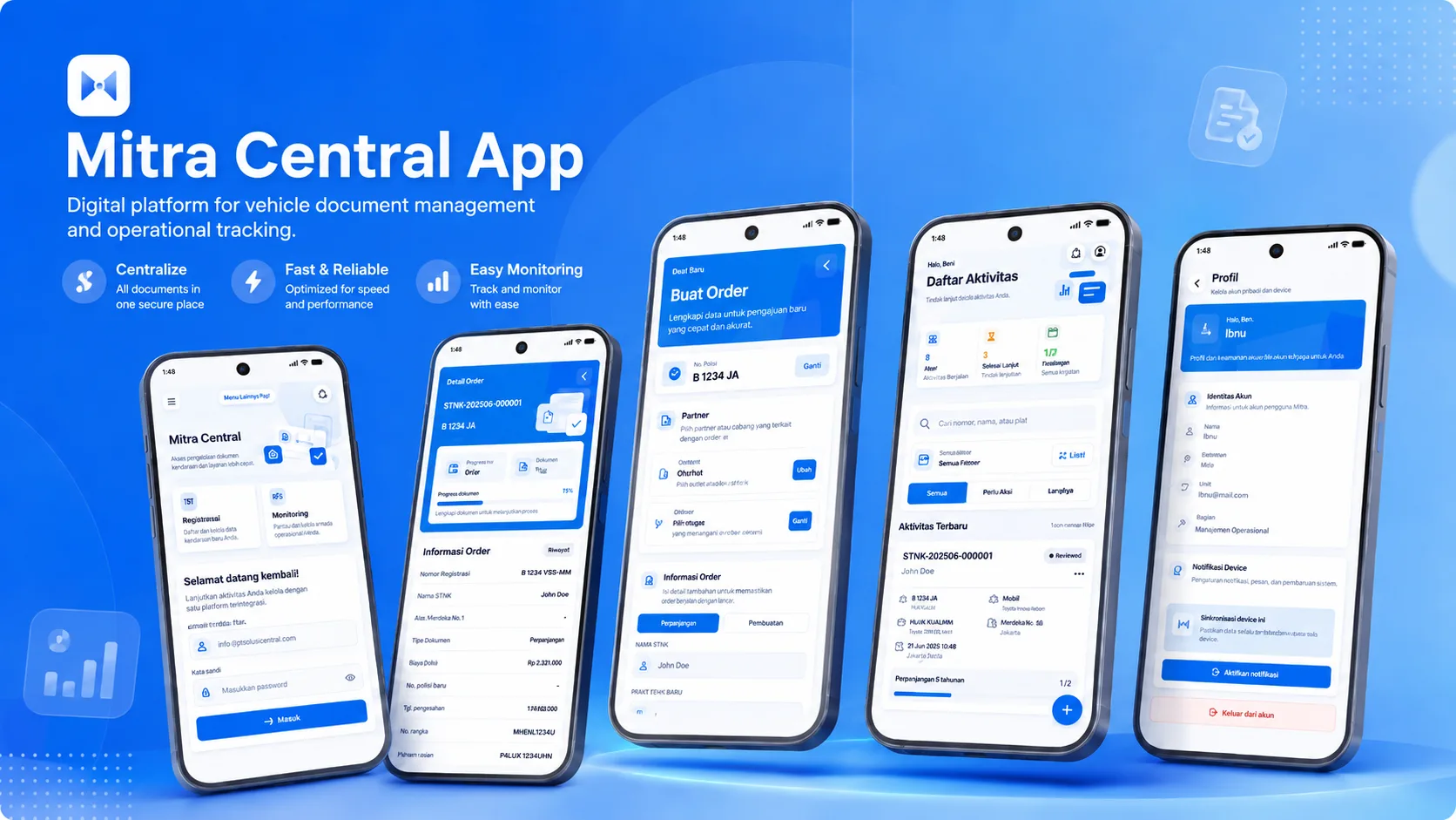 Mitra Central App mobile and dashboard preview